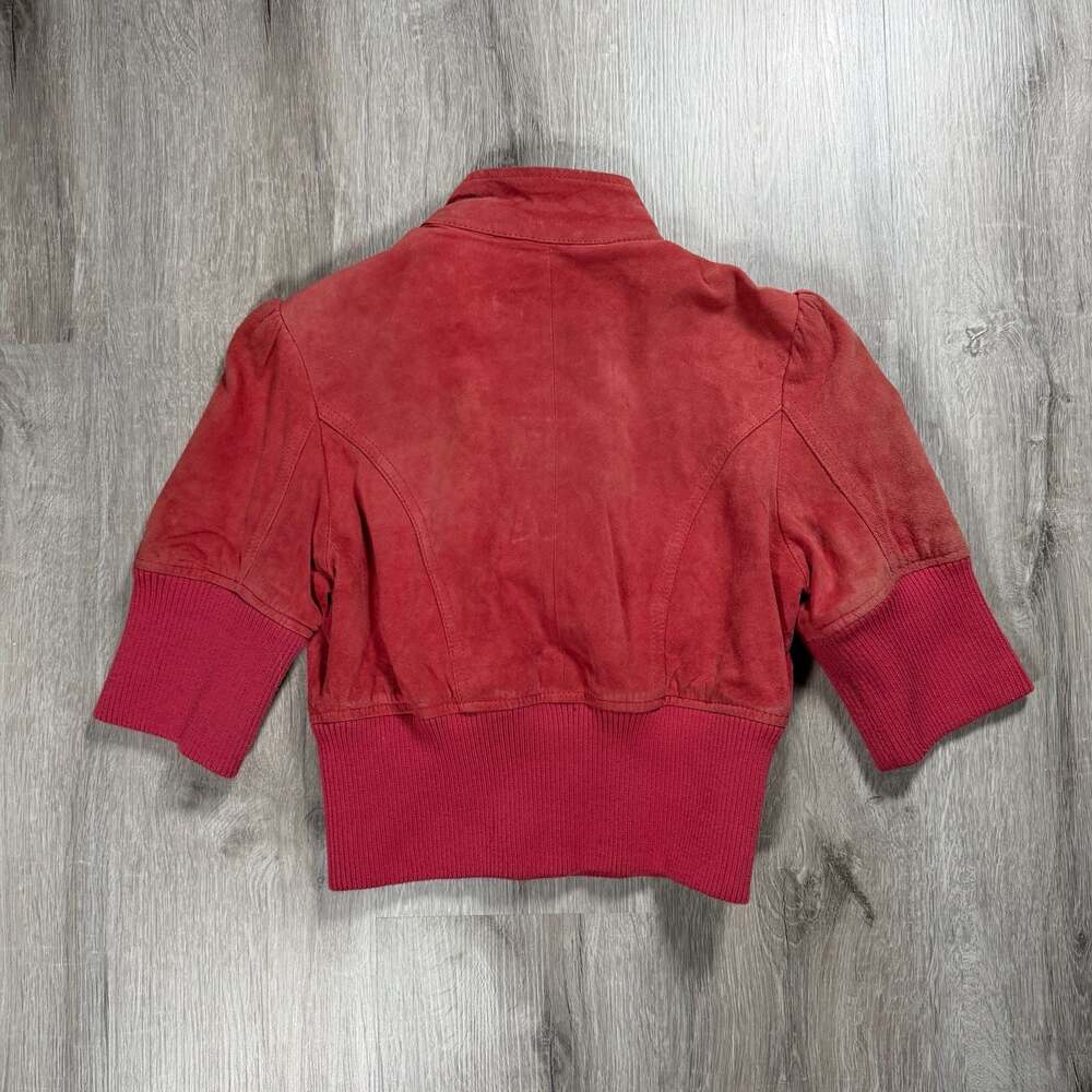 Womens Y2K Guess Red Suede Leather Cropped Jacket Small - Picture 2 of 5